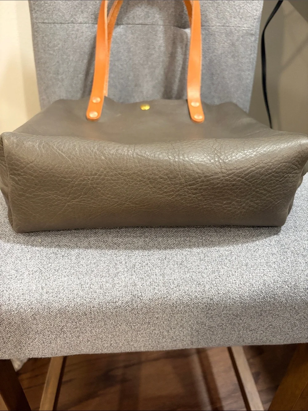 KMM&Co small tote shoulder straps gray leather tan strap - Picture 3 of 8